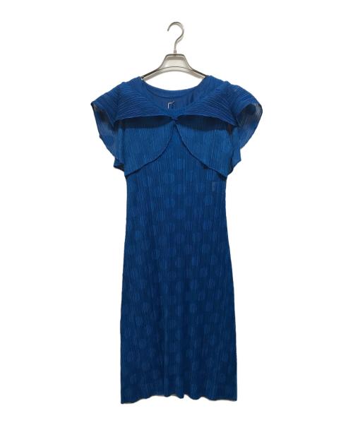 PLEATS PLEASE（プリーツプリーズ）PLEATS PLEASE (プリーツプリーズ) デザインドットワンピース ブルー サイズ:3の古着・服飾アイテム