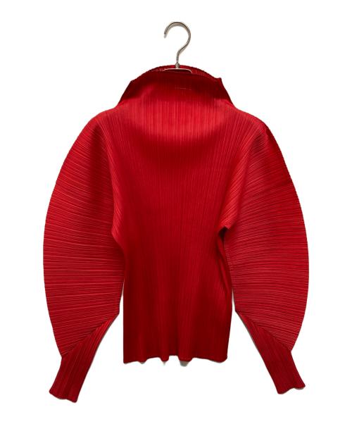 PLEATS PLEASE（プリーツプリーズ）PLEATS PLEASE (プリーツプリーズ) ボトルネック ドルマンスリーブ変形カットソー レッド サイズ:3の古着・服飾アイテム