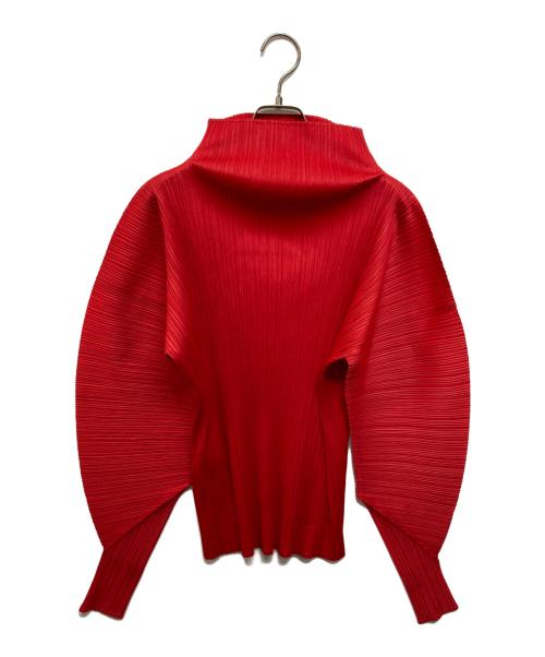 PLEATS PLEASE（プリーツプリーズ）PLEATS PLEASE (プリーツプリーズ) ボトルネック ドルマンスリーブ変形カットソー レッド サイズ:3の古着・服飾アイテム