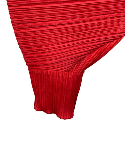 PLEATS PLEASE（プリーツプリーズ）PLEATS PLEASE (プリーツプリーズ) ボトルネック ドルマンスリーブ変形カットソー レッド サイズ:3の古着・服飾アイテム