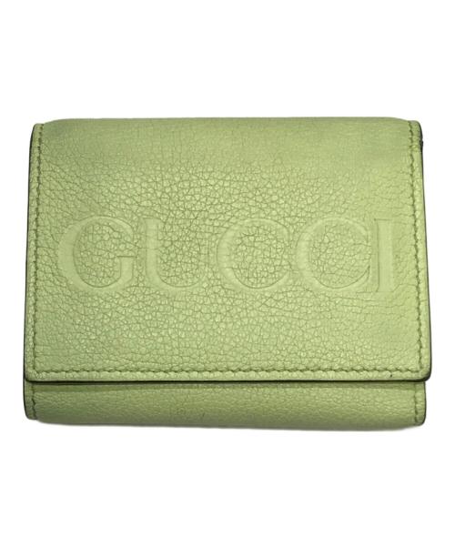 GUCCI（グッチ）GUCCI (グッチ) エンボスロゴミニウォレットコンパクト ライトグリーンの古着・服飾アイテム