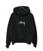 stussyステューシー）の古着「STOCK LOGO APPLIQUE HOODIE」｜ブラック