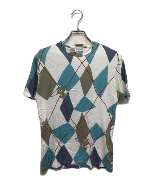 Vivienne Westwood man（ヴィヴィアン ウェストウッド マン）Vivienne Westwood man (ヴィヴィアン ウェストウッド マン) プリントTシャツ ホワイト×ブルー サイズ:Sの古着・服飾アイテム