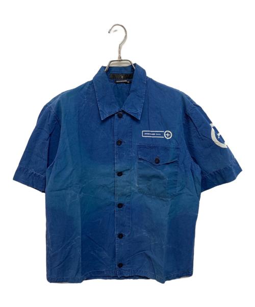 STONE ISLAND（ストーンアイランド）STONE ISLAND (ストーンアイランド) 00sガーメントダイ半袖シャツ ブルー サイズ:Mの古着・服飾アイテム