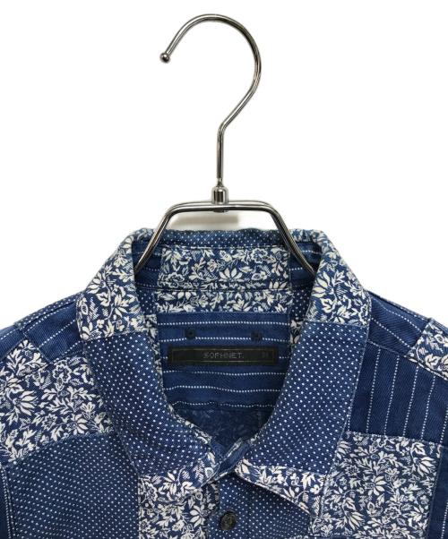 SOPHNET.（ソフネット）SOPHNET. (ソフネット) INDIGO PATCH WORK REGULAR COLLAR SHIRT インディゴ サイズ:Mの古着・服飾アイテム