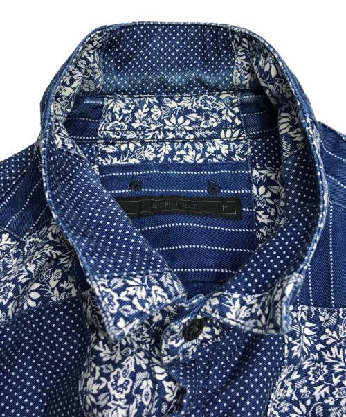 SOPHNET.（ソフネット）SOPHNET. (ソフネット) INDIGO PATCH WORK REGULAR COLLAR SHIRT インディゴ サイズ:Mの古着・服飾アイテム