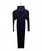PLEATS PLEASEプリーツプリーズ）の古着「プリーツハイネックロングワンピース」｜ネイビー