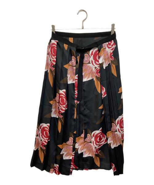 l'heritage martinique（レリタージュ マルティニーク）l'heritage martinique (レリタージュ マルティニーク) アールデコ・フラワープリントプリーツスカート ブラック サイズ:-の古着・服飾アイテム