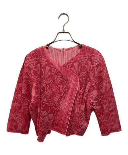 PLEATS PLEASE（プリーツプリーズ）PLEATS PLEASE (プリーツプリーズ) 総柄アンサンブルプリーツカーディガン ピンク サイズ:3の古着・服飾アイテム