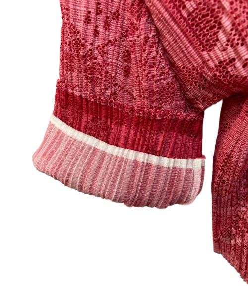 PLEATS PLEASE（プリーツプリーズ）PLEATS PLEASE (プリーツプリーズ) 総柄アンサンブルプリーツカーディガン ピンク サイズ:3の古着・服飾アイテム