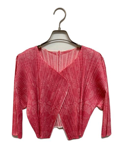 PLEATS PLEASE（プリーツプリーズ）PLEATS PLEASE (プリーツプリーズ) 総柄アンサンブルプリーツカーディガン ピンク サイズ:3の古着・服飾アイテム