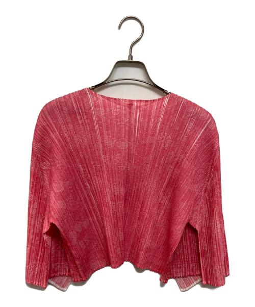 PLEATS PLEASE（プリーツプリーズ）PLEATS PLEASE (プリーツプリーズ) 総柄アンサンブルプリーツカーディガン ピンク サイズ:3の古着・服飾アイテム