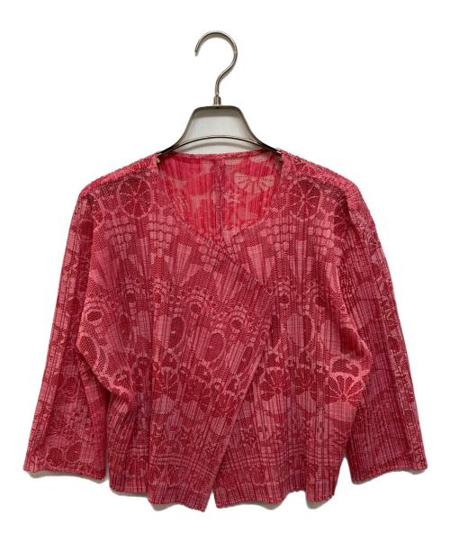 PLEATS PLEASE（プリーツプリーズ）PLEATS PLEASE (プリーツプリーズ) 総柄アンサンブルプリーツカーディガン ピンク サイズ:3の古着・服飾アイテム