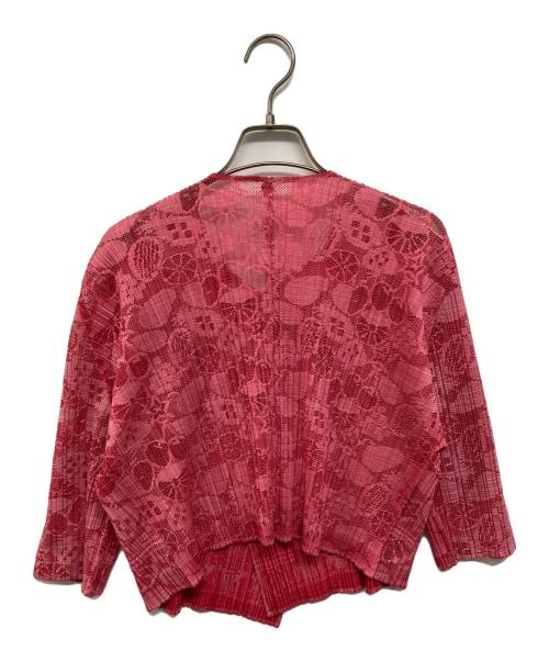 PLEATS PLEASE（プリーツプリーズ）PLEATS PLEASE (プリーツプリーズ) 総柄アンサンブルプリーツカーディガン ピンク サイズ:3の古着・服飾アイテム