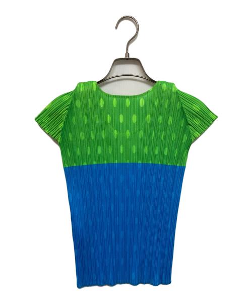 PLEATS PLEASE（プリーツプリーズ）PLEATS PLEASE (プリーツプリーズ) ドットプリーツカットソー グリーン×ブルー サイズ:3の古着・服飾アイテム