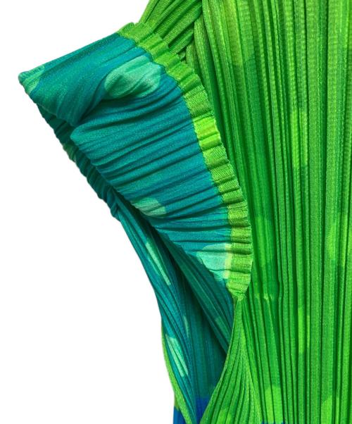 PLEATS PLEASE（プリーツプリーズ）PLEATS PLEASE (プリーツプリーズ) ドットプリーツカットソー グリーン×ブルー サイズ:3の古着・服飾アイテム