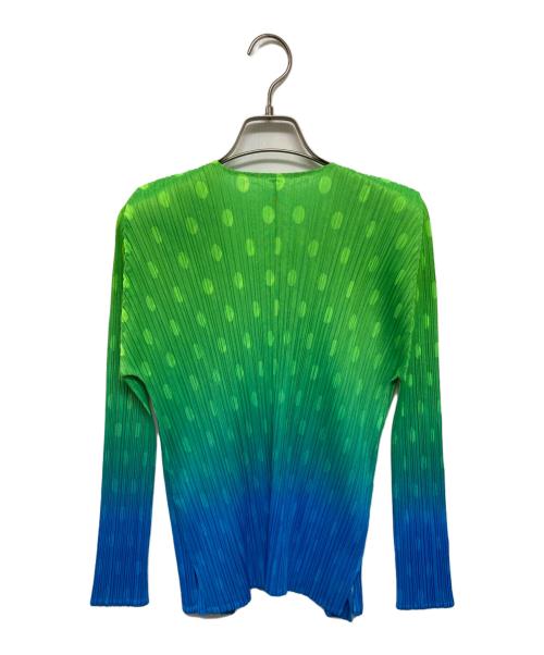 PLEATS PLEASE（プリーツプリーズ）PLEATS PLEASE (プリーツプリーズ) ドットプリーツカーディガン グリーン×ブルー サイズ:3の古着・服飾アイテム