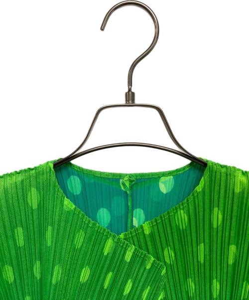 PLEATS PLEASE（プリーツプリーズ）PLEATS PLEASE (プリーツプリーズ) ドットプリーツカーディガン グリーン×ブルー サイズ:3の古着・服飾アイテム