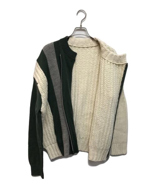 sacai（サカイ）sacai (サカイ) Wool Knit Blouson ベージュ×グリーン サイズ:1の古着・服飾アイテム