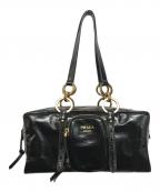 PRADAプラダ）の古着「ダングルミディアムレザートップハンドルバッグ」｜ブラック