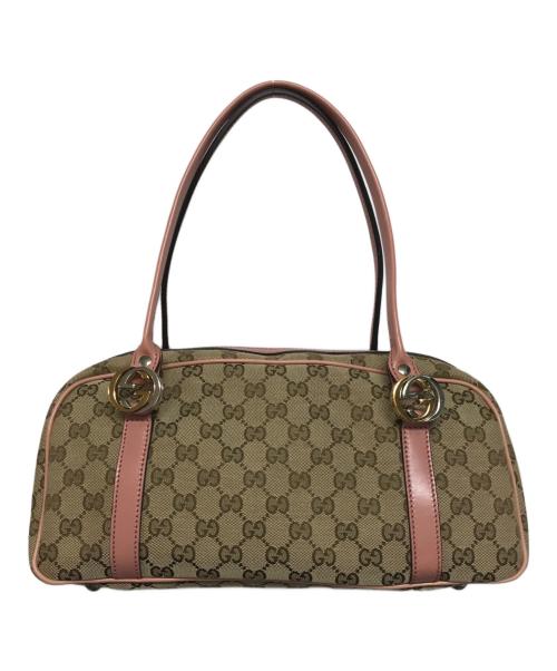GUCCI（グッチ）GUCCI (グッチ) GGキャンバスミニボストン ピンク×ブラウンの古着・服飾アイテム
