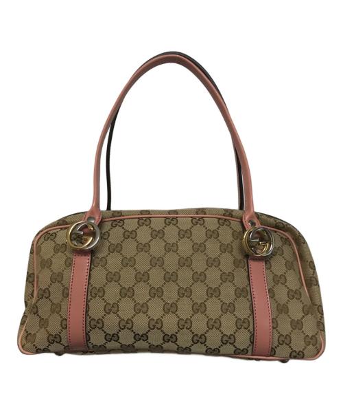 GUCCI（グッチ）GUCCI (グッチ) GGキャンバスミニボストン ピンク×ブラウンの古着・服飾アイテム
