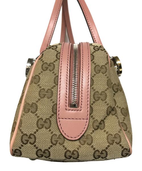 GUCCI（グッチ）GUCCI (グッチ) GGキャンバスミニボストン ピンク×ブラウンの古着・服飾アイテム