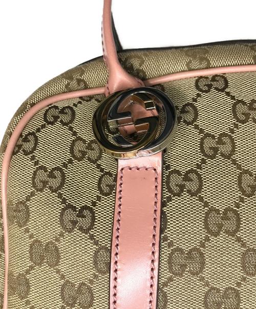 GUCCI（グッチ）GUCCI (グッチ) GGキャンバスミニボストン ピンク×ブラウンの古着・服飾アイテム