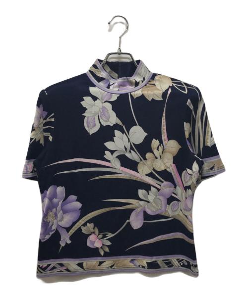 LEONARD（レオナール）LEONARD (レオナール) 花柄ハイネックカットソー ネイビー サイズ:Lの古着・服飾アイテム