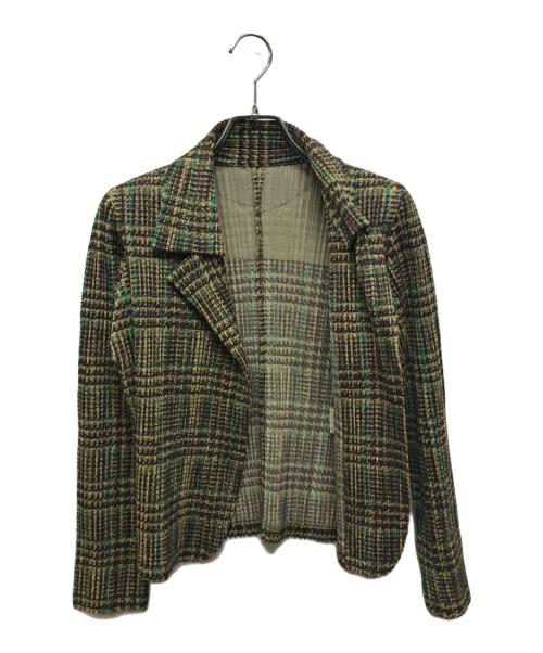 PLEATS PLEASE（プリーツプリーズ）PLEATS PLEASE (プリーツプリーズ) グレンチェックプリーツジャケット ブラウン サイズ:SIZE 3の古着・服飾アイテム