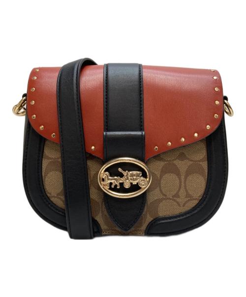 COACH（コーチ）COACH (コーチ) ジョージー サドル バッグ カラーブロック ウィズ リベット ブラック×ブラウンの古着・服飾アイテム