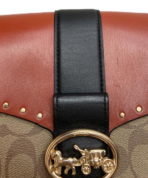 COACH（コーチ）COACH (コーチ) ジョージー サドル バッグ カラーブロック ウィズ リベット ブラック×ブラウンの古着・服飾アイテム