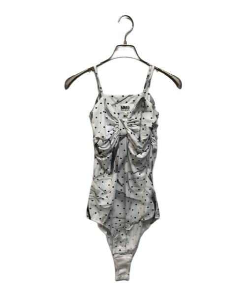 MM6 Maison Margiela（エムエムシックスメゾンマルジェラ）MM6 Maison Margiela (エムエムシックスメゾンマルジェラ) ドット柄 リボン ボディースーツ グレー サイズ:Mの古着・服飾アイテム