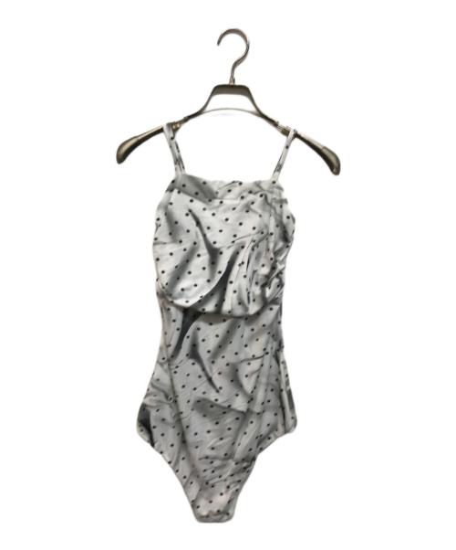 MM6 Maison Margiela（エムエムシックスメゾンマルジェラ）MM6 Maison Margiela (エムエムシックスメゾンマルジェラ) ドット柄 リボン ボディースーツ グレー サイズ:Mの古着・服飾アイテム