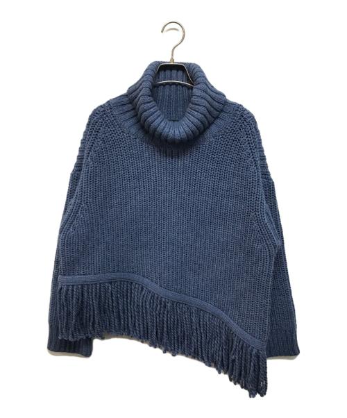 DRAWER（ドゥロワー）Drawer (ドゥロワー) フリンジタートルネックニット ブルー サイズ:2の古着・服飾アイテム