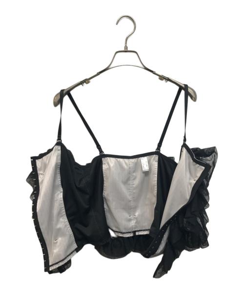 HOUGA（ホウガ）HOUGA (ホウガ) AMPHI (アンフィ) RUFFLED TOPS ブラック×グレー サイズ:Mの古着・服飾アイテム