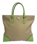 PRADAプラダ）の古着「レザー×キャンバスハンドバッグ」｜グリーン×カーキ