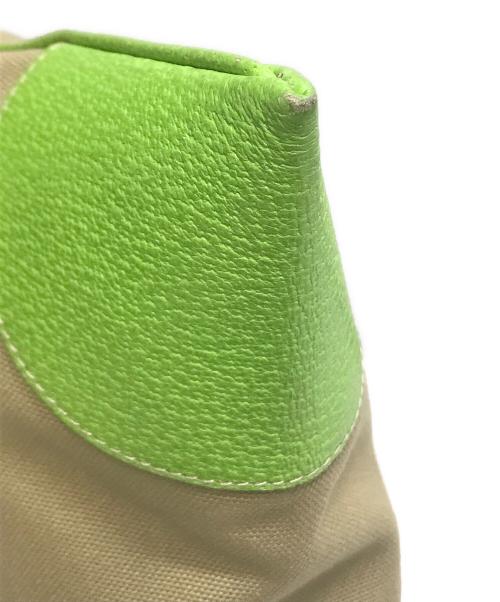 PRADA（プラダ）PRADA (プラダ) レザー×キャンバスハンドバッグ グリーン×カーキの古着・服飾アイテム