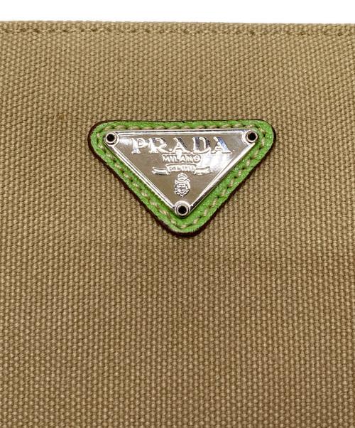 PRADA（プラダ）PRADA (プラダ) レザー×キャンバスハンドバッグ グリーン×カーキの古着・服飾アイテム