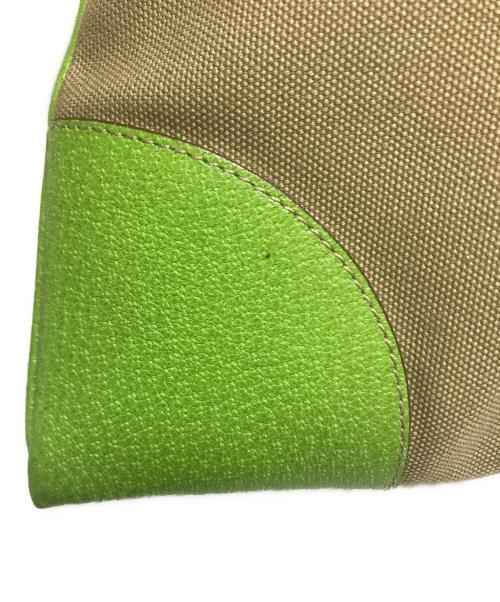 PRADA（プラダ）PRADA (プラダ) レザー×キャンバスハンドバッグ グリーン×カーキの古着・服飾アイテム