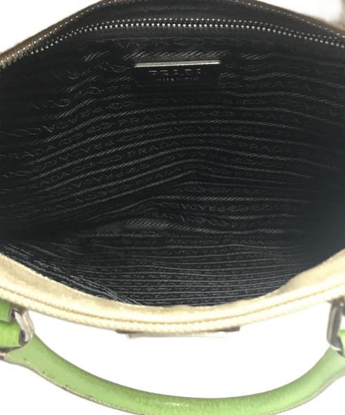 PRADA（プラダ）PRADA (プラダ) レザー×キャンバスハンドバッグ グリーン×カーキの古着・服飾アイテム