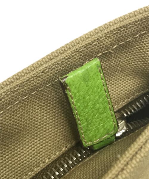 PRADA（プラダ）PRADA (プラダ) レザー×キャンバスハンドバッグ グリーン×カーキの古着・服飾アイテム