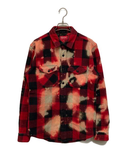 SUPREME（シュプリーム）SUPREME (シュプリーム) Bleached Buffalo Heavyweight Shirt レッド×ブラック サイズ:Sの古着・服飾アイテム