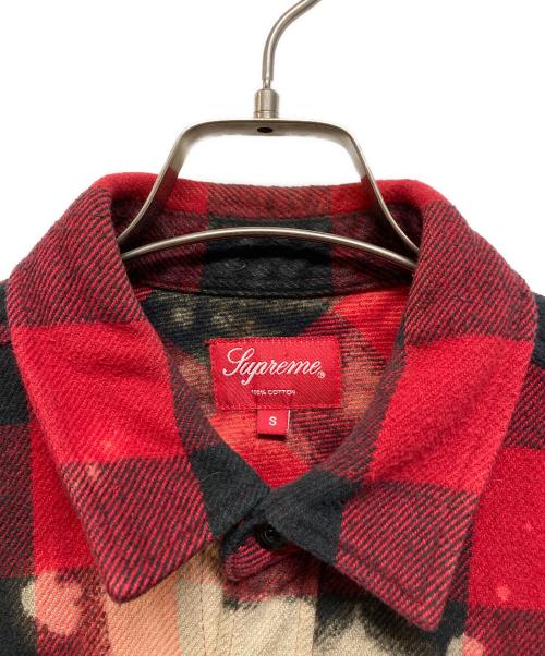 SUPREME（シュプリーム）SUPREME (シュプリーム) Bleached Buffalo Heavyweight Shirt レッド×ブラック サイズ:Sの古着・服飾アイテム