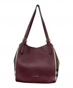 BURBERRYバーバリー）の古着「メガチェックトートバッグ」｜ワインレッド×ブラウン