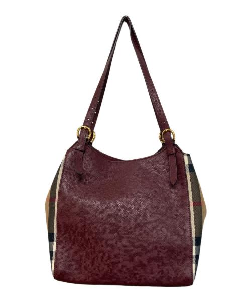 BURBERRY（バーバリー）BURBERRY (バーバリー) メガチェックトートバッグ ワインレッド×ブラウンの古着・服飾アイテム