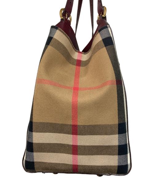 BURBERRY（バーバリー）BURBERRY (バーバリー) メガチェックトートバッグ ワインレッド×ブラウンの古着・服飾アイテム