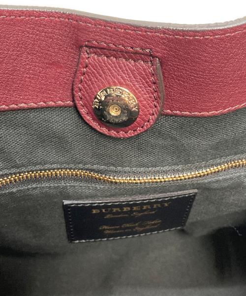 BURBERRY（バーバリー）BURBERRY (バーバリー) メガチェックトートバッグ ワインレッド×ブラウンの古着・服飾アイテム
