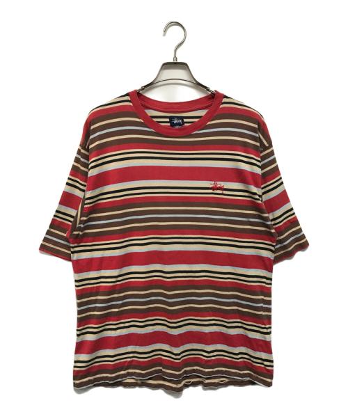 stussy（ステューシー）stussy (ステューシー) ボーダーTシャツ レッド×ブラウン サイズ:Lの古着・服飾アイテム