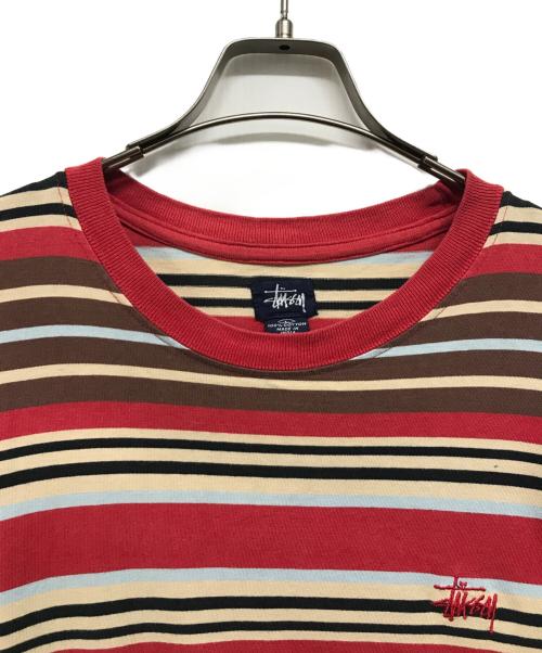 stussy（ステューシー）stussy (ステューシー) ボーダーTシャツ レッド×ブラウン サイズ:Lの古着・服飾アイテム